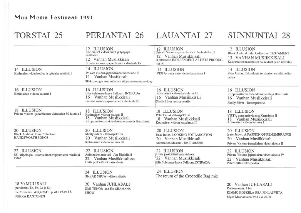 MuuMediaFestivaali 1991, ohjelma.