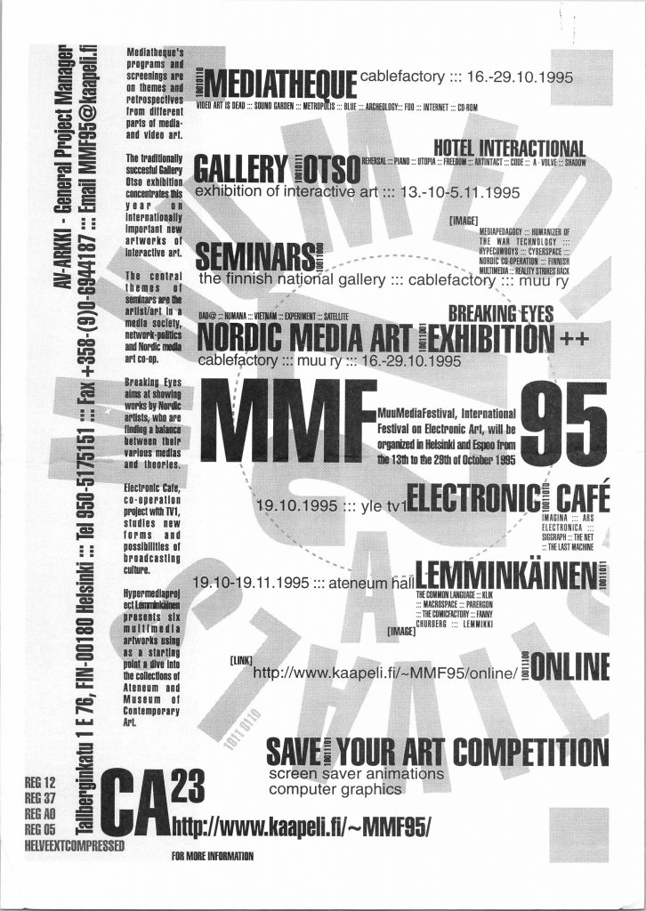 MuuMediaFestivaali 1995 -lentolehtinen.